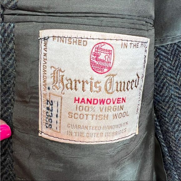 Vintage Harris Tweed Olive/Navy Herringbone 100% Scottish Virgin Wool Sport Coat - Picture 4 of 12